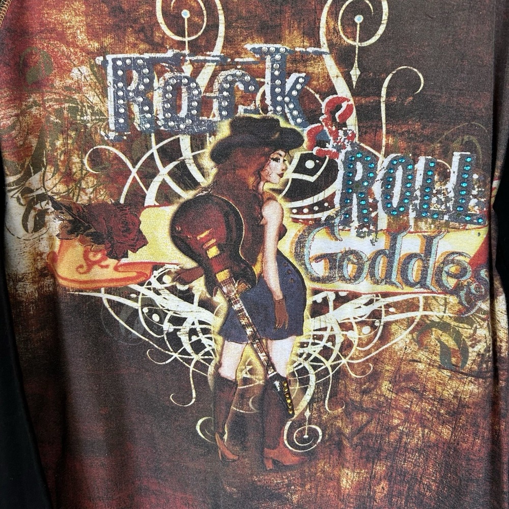 Vtg Bit & Bridle Top‎ T Shirt Graphic Print Cowgirl Rock & Roll Rhinestones Sz M